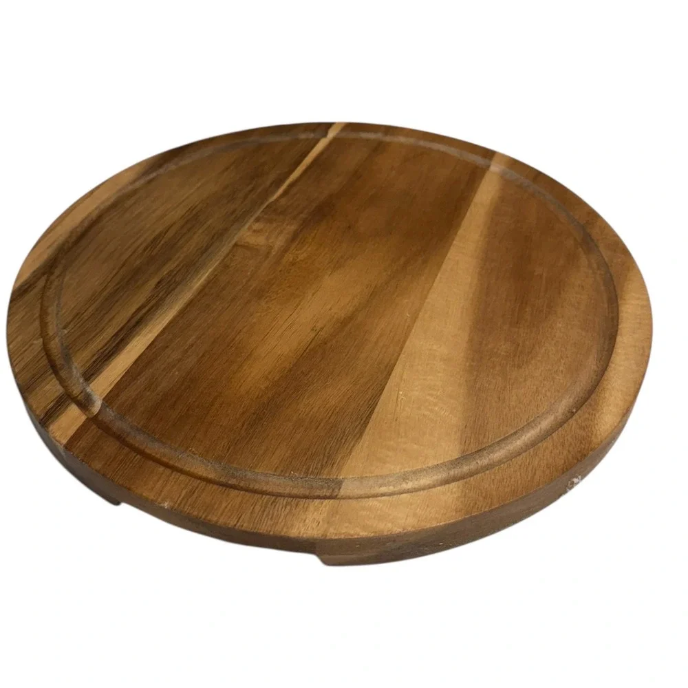 Round Wood Cutting Board Cheese Serving Tray W Groove 12 inch charcuterie WP66Q1